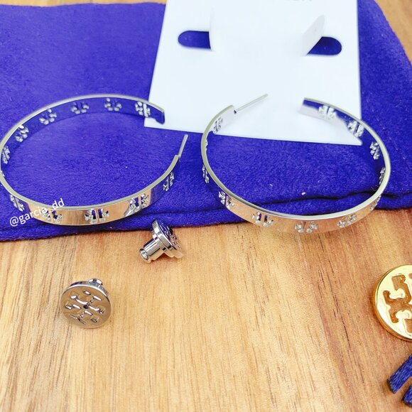 Tory Burch Eleanor Small Hoop Earrings - Silver with Dust Bag - Picture 2 of 7